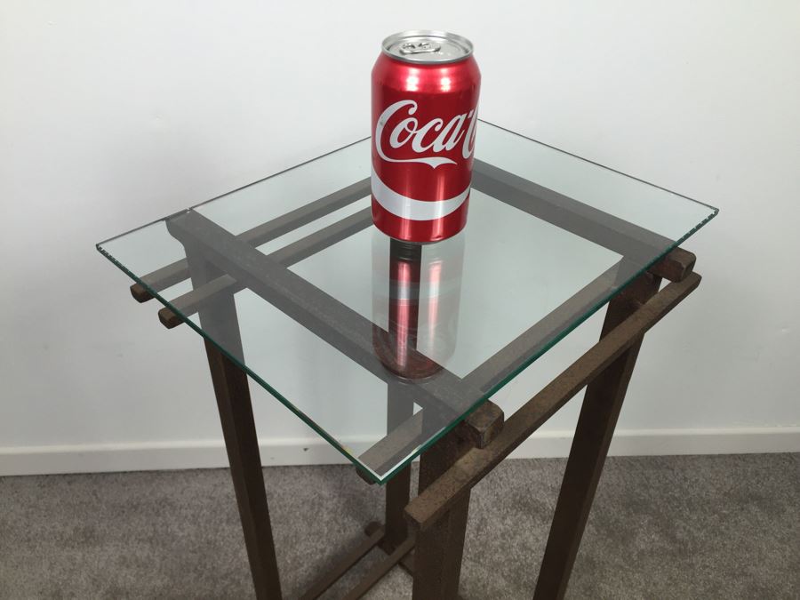 Custom Industrial Metal Side Table By Karen Dugan Hand Signed Metal Sculpture [Photo 2]