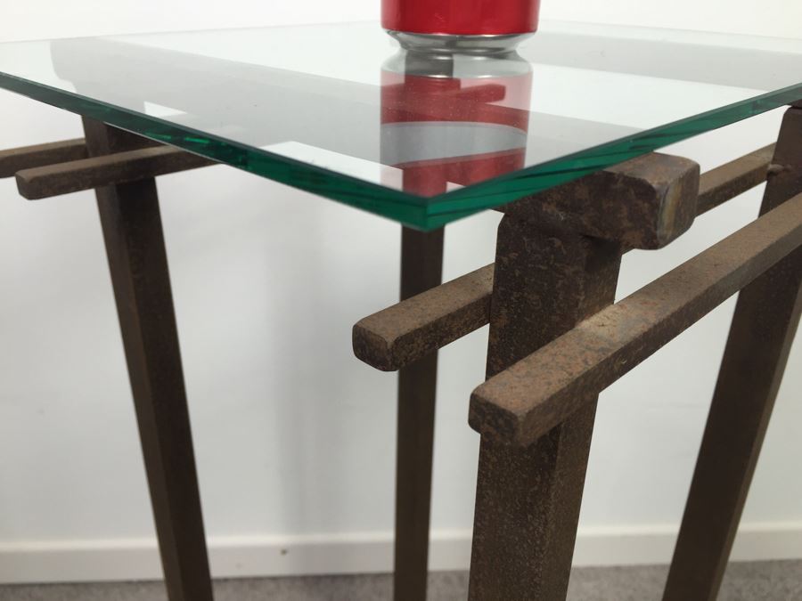 Custom Industrial Metal Side Table By Karen Dugan Hand Signed Metal Sculpture [Photo 8]