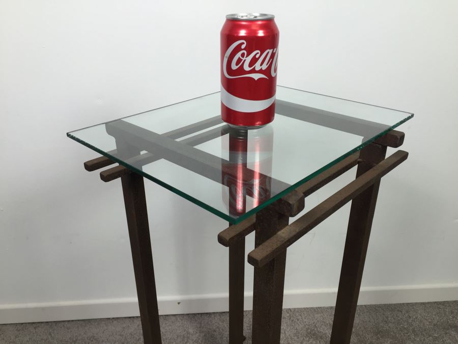 Custom Industrial Metal Side Table By Karen Dugan Hand Signed Metal Sculpture [Photo 7]