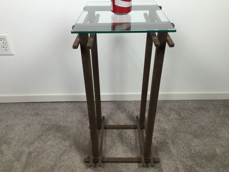 Custom Industrial Metal Side Table By Karen Dugan Hand Signed Metal Sculpture [Photo 12]
