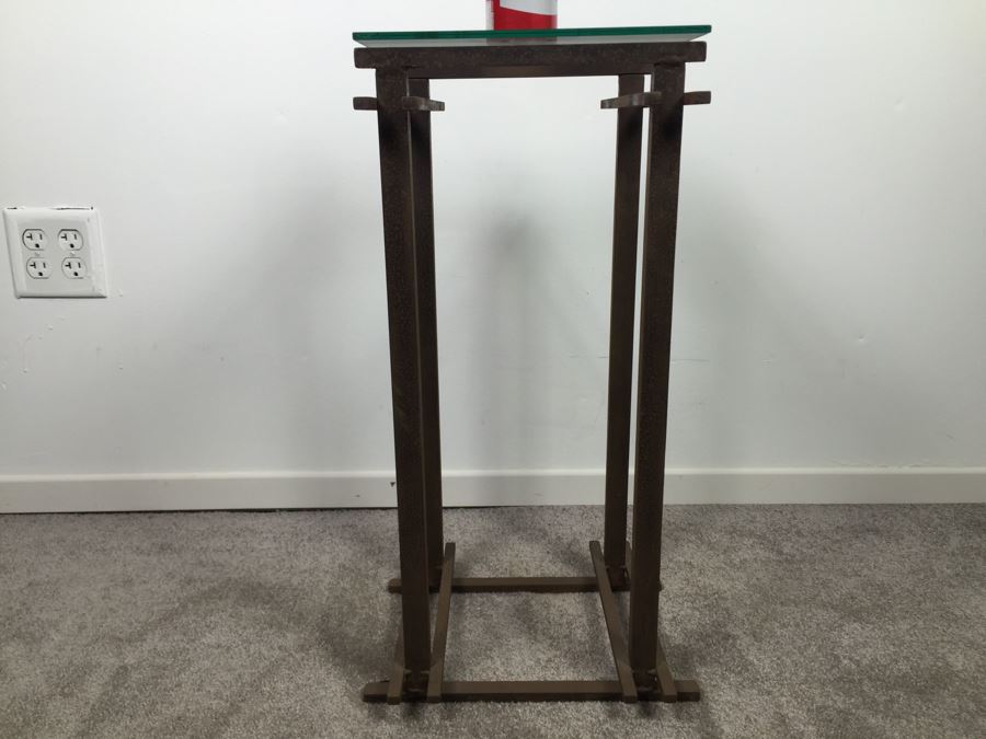 Custom Industrial Metal Side Table By Karen Dugan Hand Signed Metal Sculpture [Photo 11]