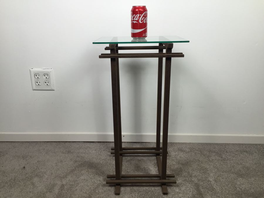 Custom Industrial Metal Side Table By Karen Dugan Hand Signed Metal Sculpture [Photo 4]