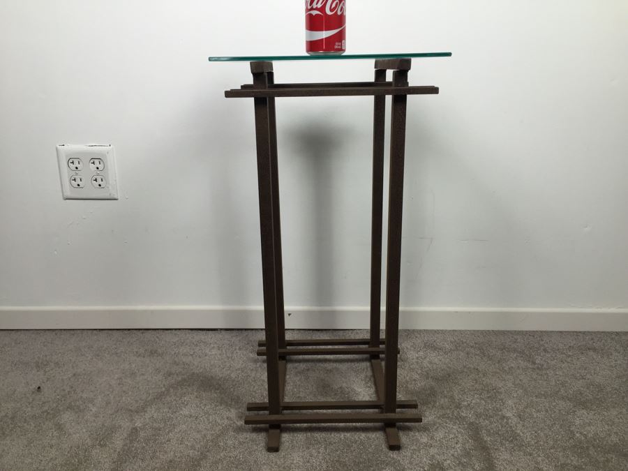 Custom Industrial Metal Side Table By Karen Dugan Hand Signed Metal Sculpture [Photo 5]