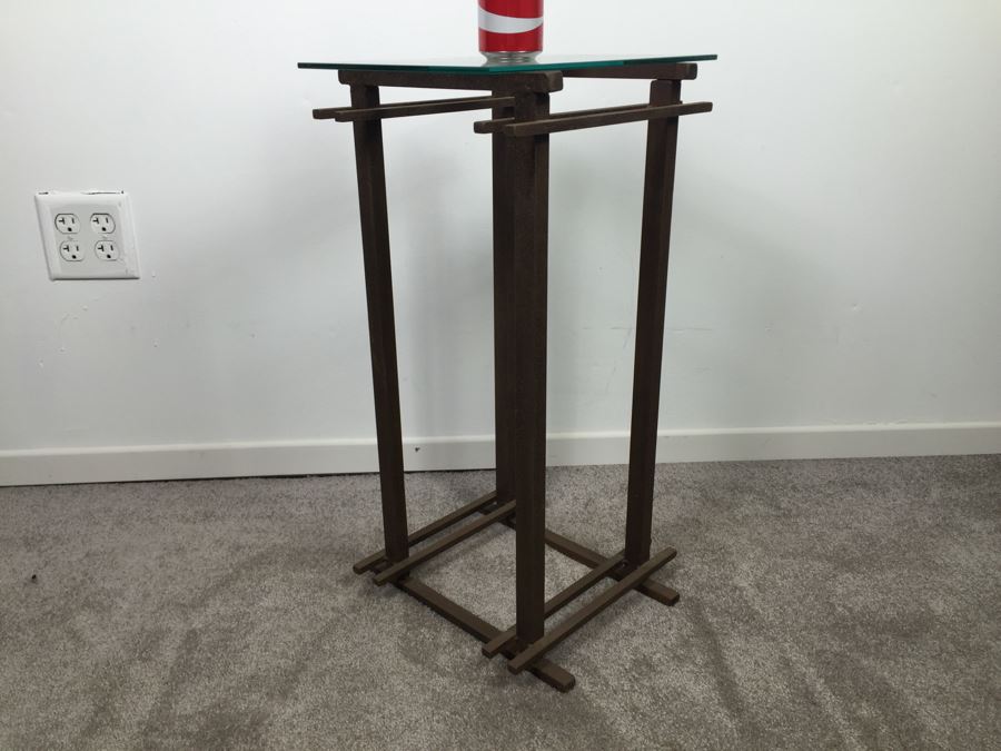 Custom Industrial Metal Side Table By Karen Dugan Hand Signed Metal Sculpture [Photo 6]