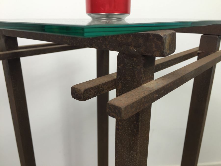 Custom Industrial Metal Side Table By Karen Dugan Hand Signed Metal Sculpture [Photo 10]