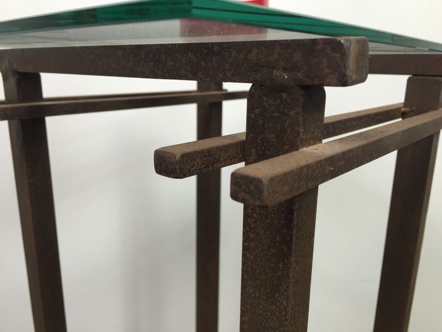 Custom Industrial Metal Side Table By Karen Dugan Hand Signed Metal Sculpture [Photo 9]