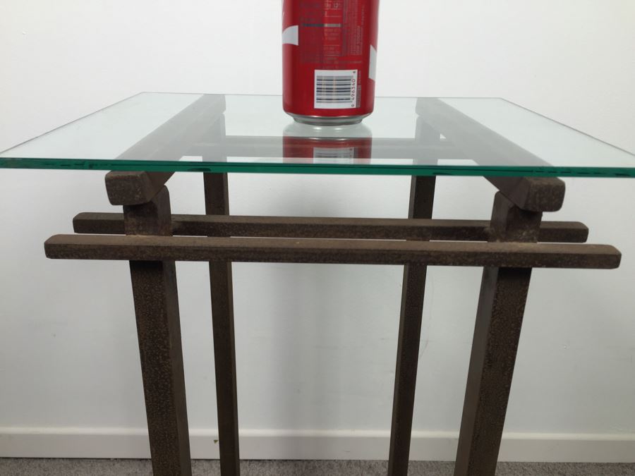 Custom Industrial Metal Side Table By Karen Dugan Hand Signed Metal Sculpture [Photo 14]