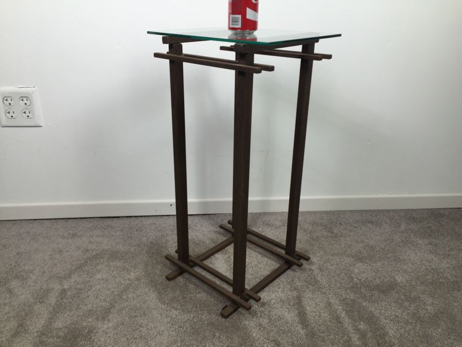 Custom Industrial Metal Side Table By Karen Dugan Hand Signed Metal Sculpture [Photo 3]