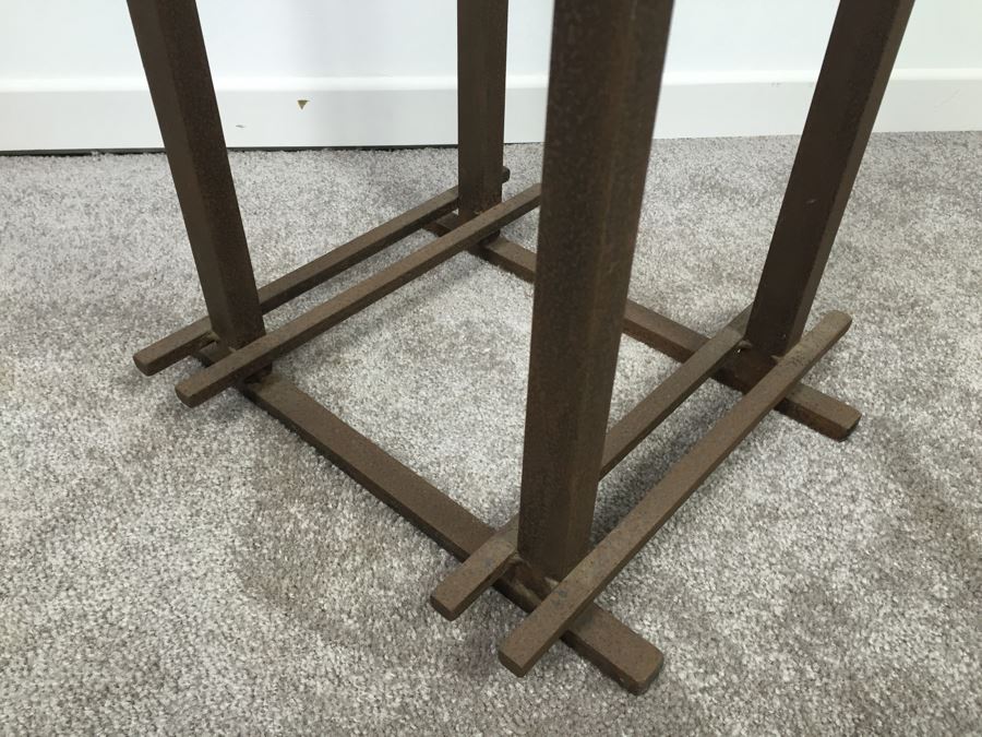 Custom Industrial Metal Side Table By Karen Dugan Hand Signed Metal Sculpture [Photo 15]