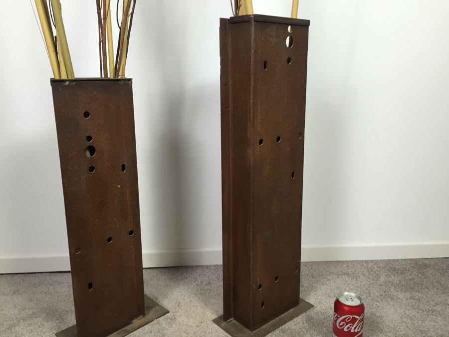 Custom Industrial Metal Sculpture Planter By Karen Dugan Hand Signed [Photo 10]