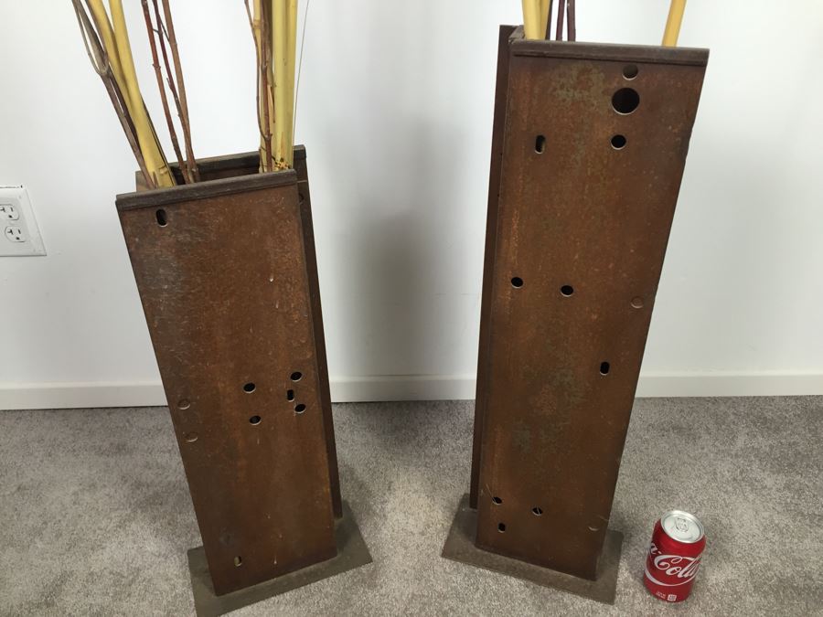 Custom Industrial Metal Sculpture Planter By Karen Dugan Hand Signed [Photo 2]