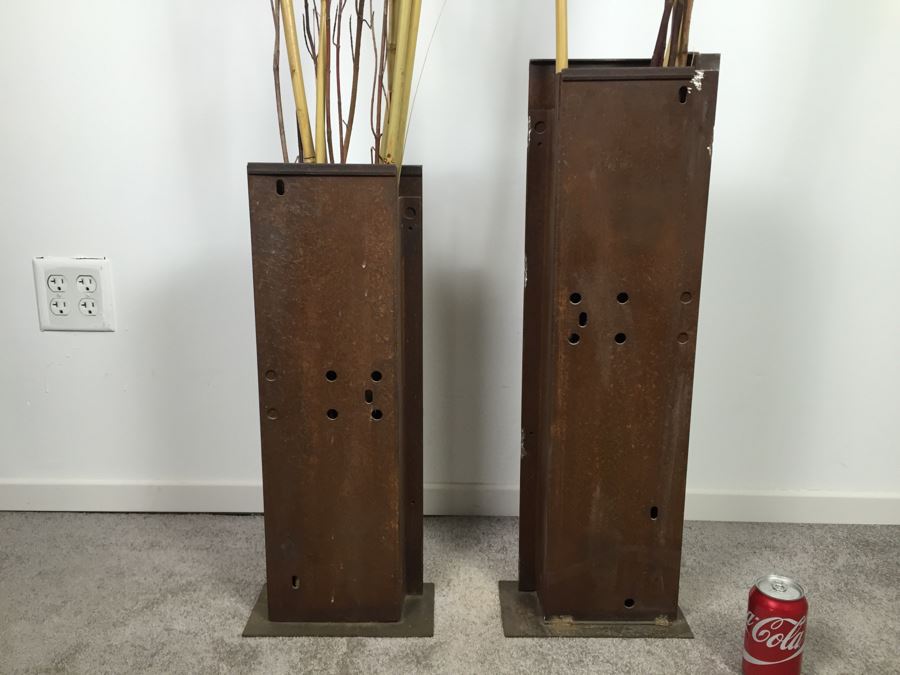 Custom Industrial Metal Sculpture Planter By Karen Dugan Hand Signed [Photo 4]