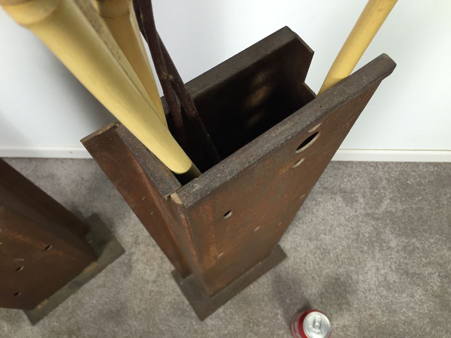 Custom Industrial Metal Sculpture Planter By Karen Dugan Hand Signed [Photo 3]