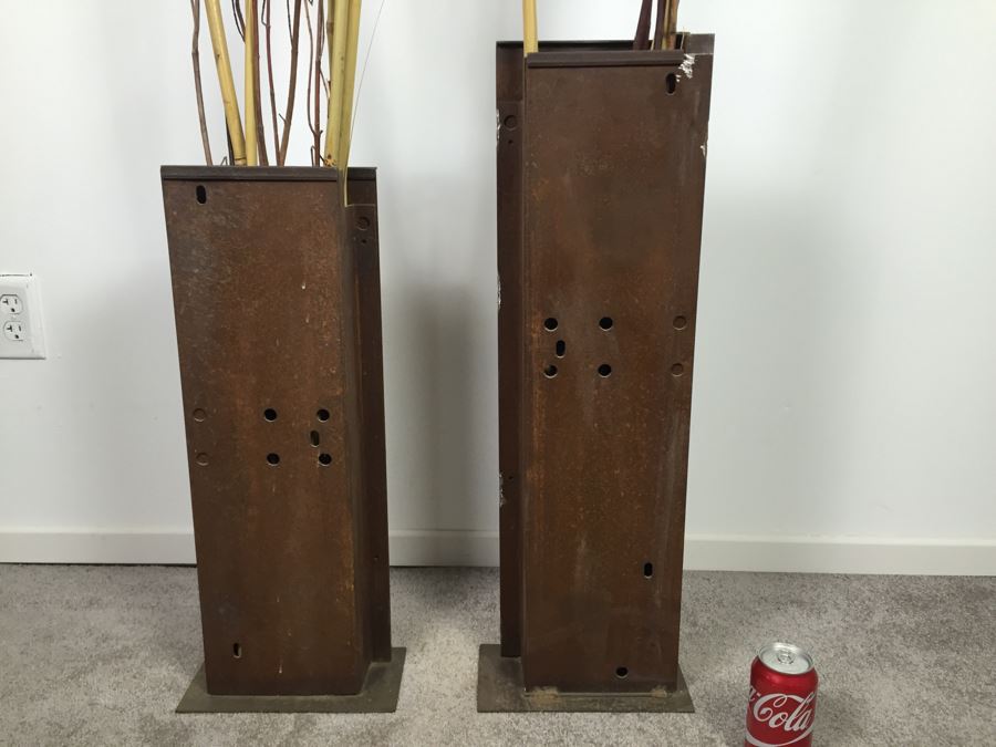 Custom Industrial Metal Sculpture Planter By Karen Dugan Hand Signed [Photo 6]