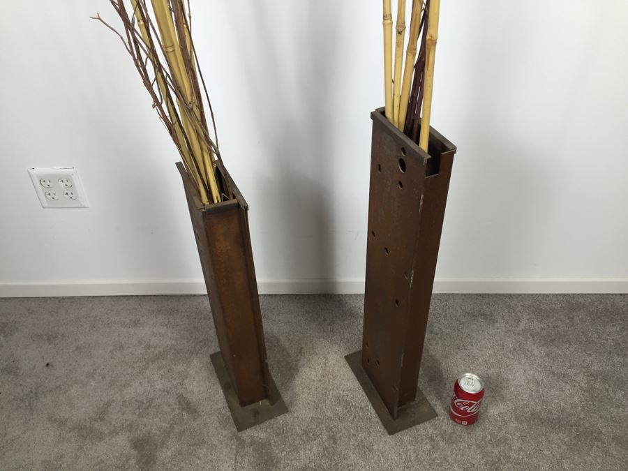 Custom Industrial Metal Sculpture Planter By Karen Dugan Hand Signed [Photo 14]