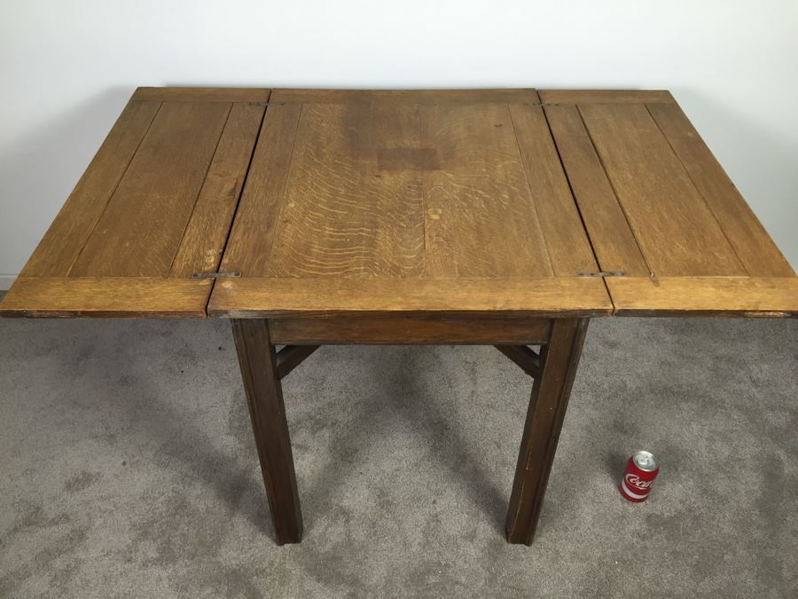 Vintage Oak Duplex Patent Table With Built In Fold Out Leaves [Photo 5]