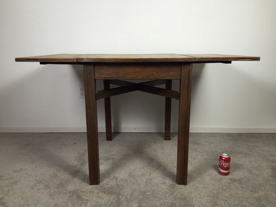 Vintage Oak Duplex Patent Table With Built In Fold Out Leaves [Photo 17]