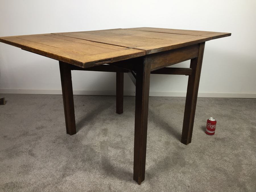Vintage Oak Duplex Patent Table With Built In Fold Out Leaves [Photo 3]