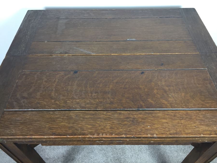 Vintage Oak Duplex Patent Table With Built In Fold Out Leaves [Photo 10]