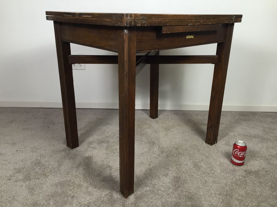 Vintage Oak Duplex Patent Table With Built In Fold Out Leaves [Photo 11]