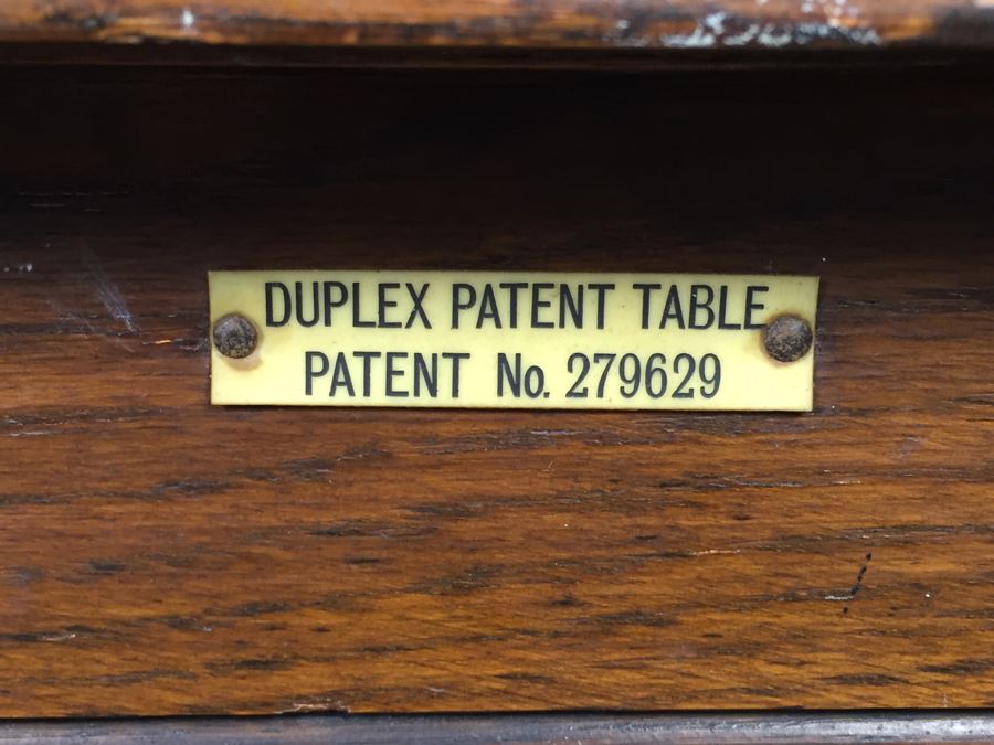 Vintage Oak Duplex Patent Table With Built In Fold Out Leaves [Photo 2]