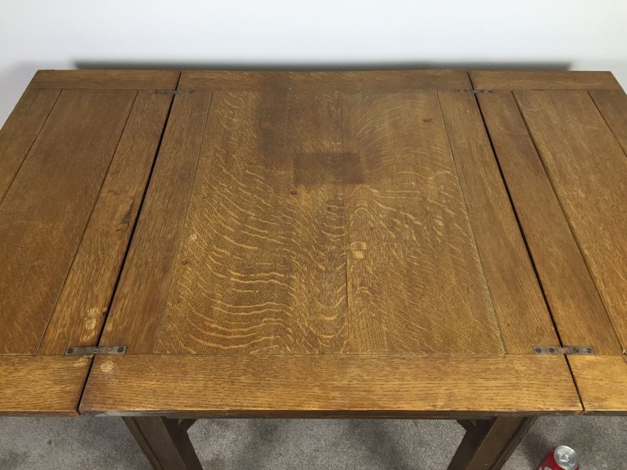 Vintage Oak Duplex Patent Table With Built In Fold Out Leaves [Photo 20]