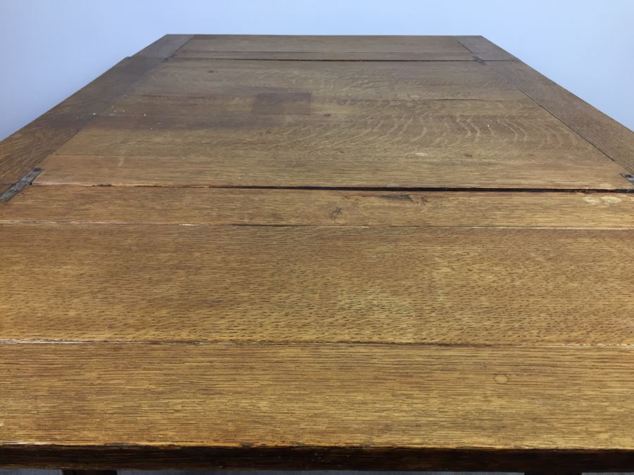 Vintage Oak Duplex Patent Table With Built In Fold Out Leaves [Photo 24]