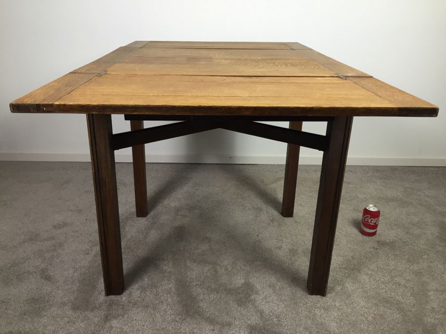 Vintage Oak Duplex Patent Table With Built In Fold Out Leaves [Photo 21]