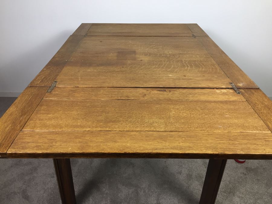Vintage Oak Duplex Patent Table With Built In Fold Out Leaves [Photo 23]