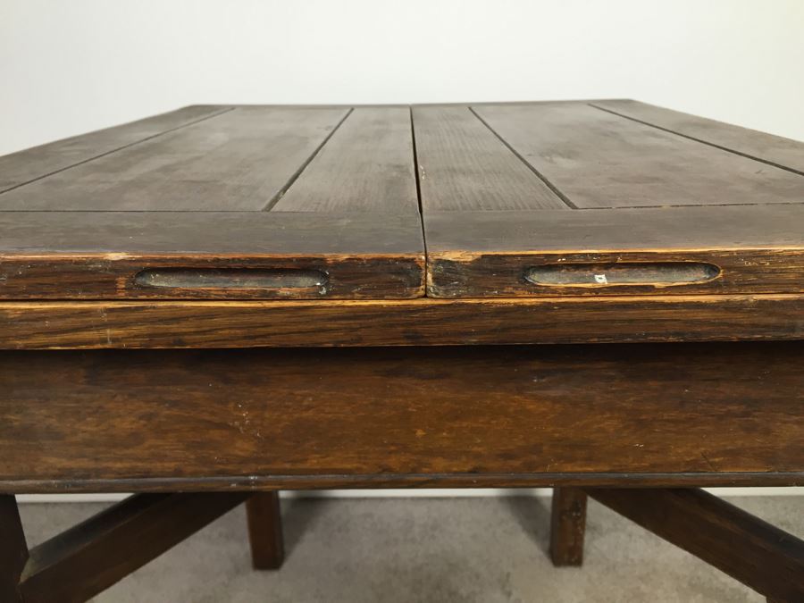 Vintage Oak Duplex Patent Table With Built In Fold Out Leaves [Photo 14]