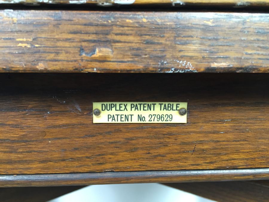 Vintage Oak Duplex Patent Table With Built In Fold Out Leaves [Photo 7]