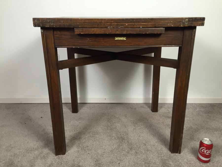 Vintage Oak Duplex Patent Table With Built In Fold Out Leaves [Photo 6]