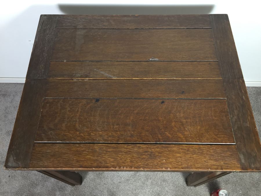 Vintage Oak Duplex Patent Table With Built In Fold Out Leaves [Photo 8]