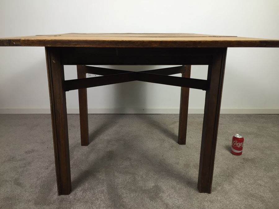 Vintage Oak Duplex Patent Table With Built In Fold Out Leaves [Photo 22]