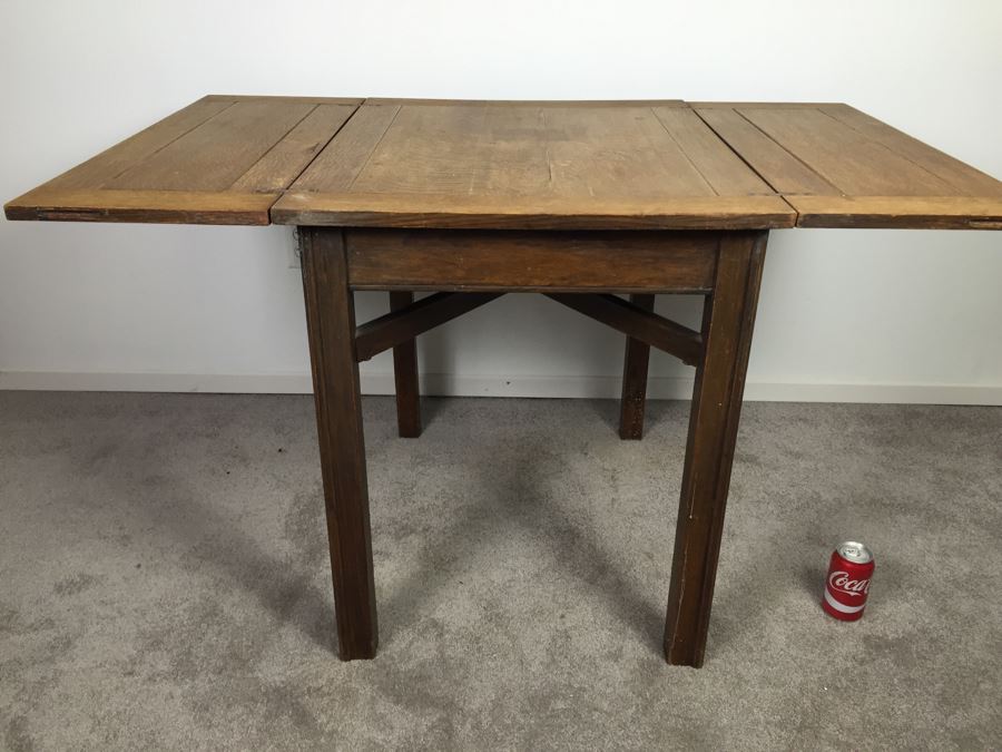 Vintage Oak Duplex Patent Table With Built In Fold Out Leaves [Photo 19]