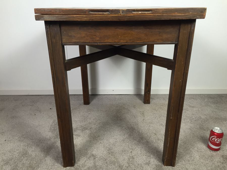 Vintage Oak Duplex Patent Table With Built In Fold Out Leaves [Photo 12]