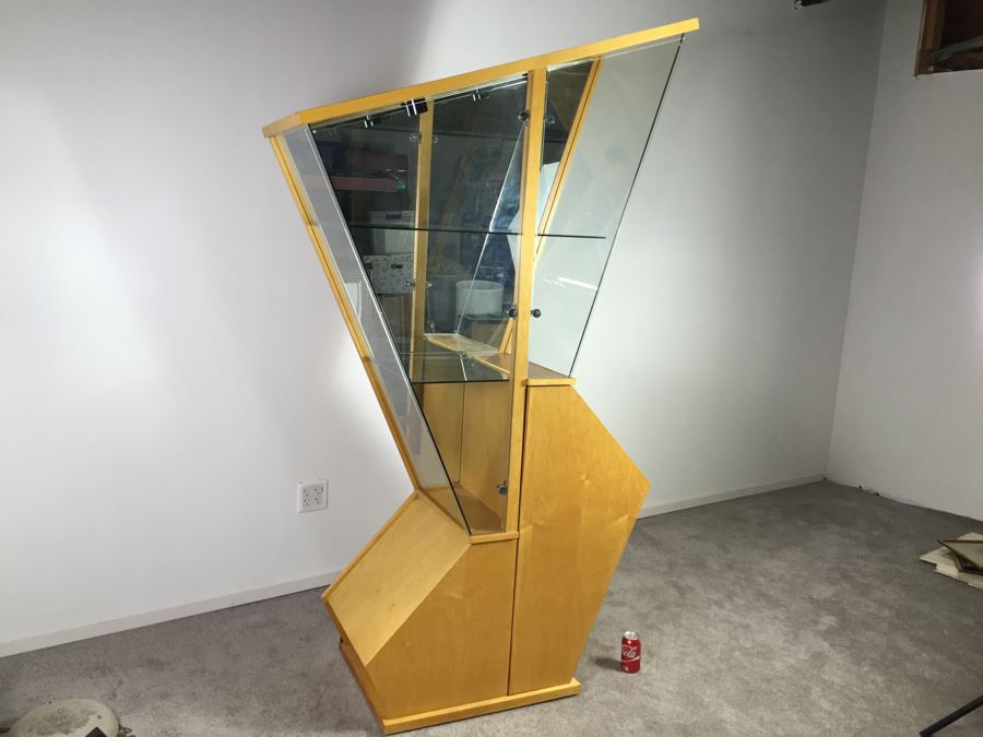 Contemporary Modernist Curio Veneered Cabinet With Interior Lighting