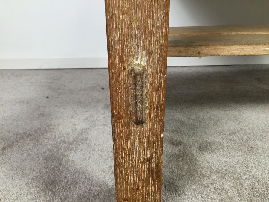 Stunning Vintage Mission Style Oak Table Desk With Drawer And Brass Pulls - Well Made [Photo 17]