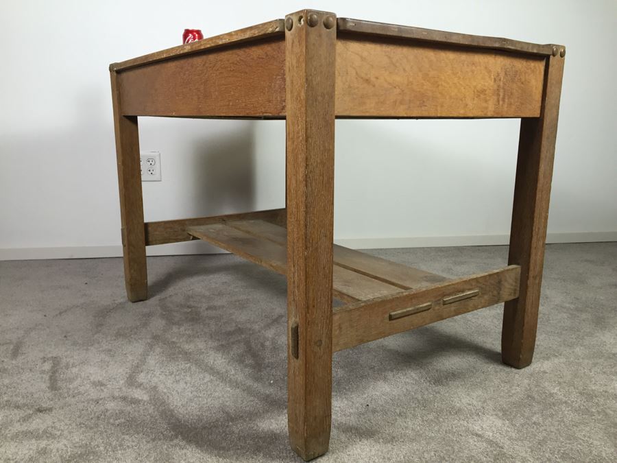 Stunning Vintage Mission Style Oak Table Desk With Drawer And Brass Pulls - Well Made [Photo 19]
