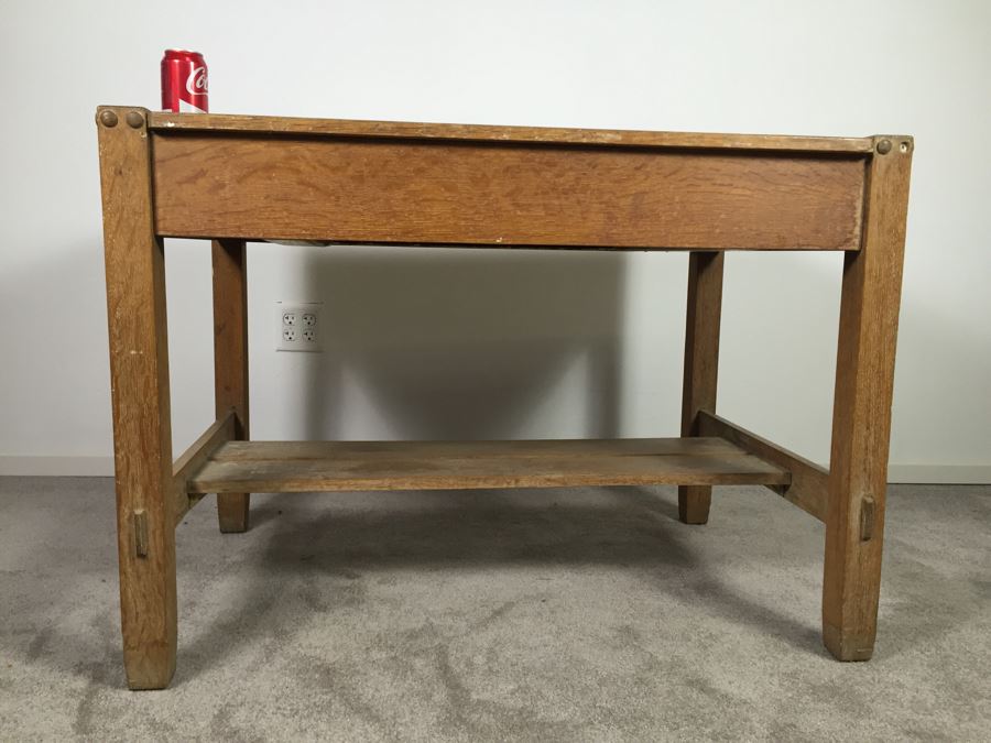 Stunning Vintage Mission Style Oak Table Desk With Drawer And Brass Pulls - Well Made [Photo 26]