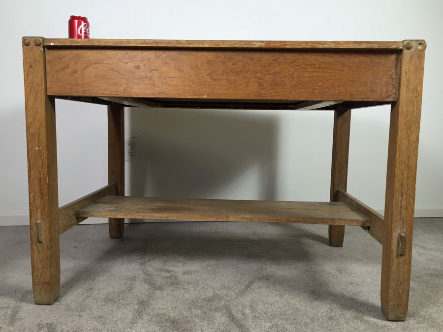Stunning Vintage Mission Style Oak Table Desk With Drawer And Brass Pulls - Well Made [Photo 20]