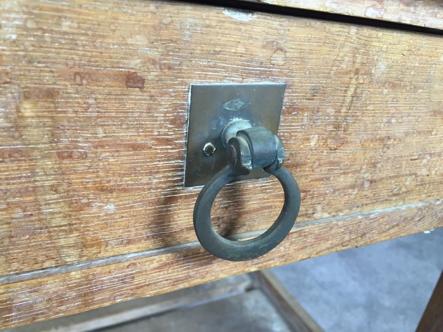 Stunning Vintage Mission Style Oak Table Desk With Drawer And Brass Pulls - Well Made [Photo 8]
