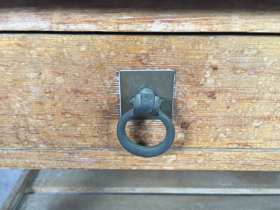 Stunning Vintage Mission Style Oak Table Desk With Drawer And Brass Pulls - Well Made [Photo 7]