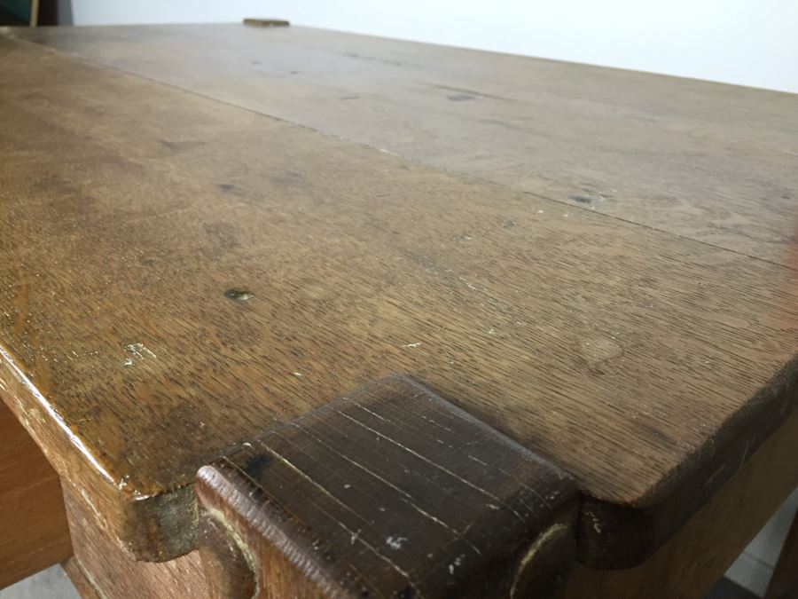 Stunning Vintage Mission Style Oak Table Desk With Drawer And Brass Pulls - Well Made [Photo 11]