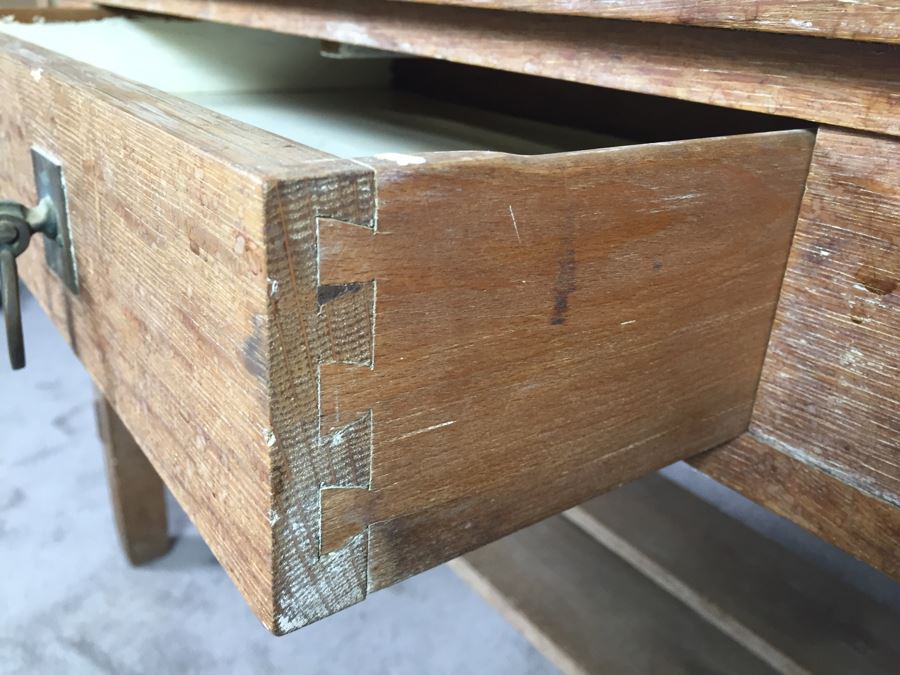 Stunning Vintage Mission Style Oak Table Desk With Drawer And Brass Pulls - Well Made [Photo 9]