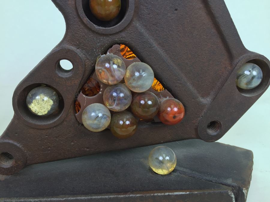 Custom Industrial Metal Sculpture With Marbles Back Light By Karen Dugan Hand Signed [Photo 7]