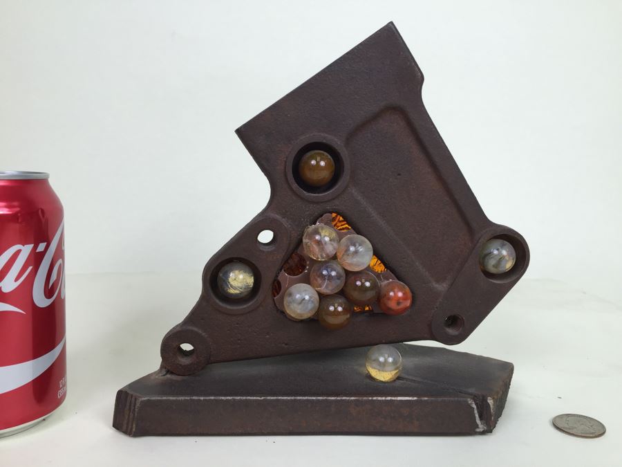 Custom Industrial Metal Sculpture With Marbles Back Light By Karen Dugan Hand Signed [Photo 1]