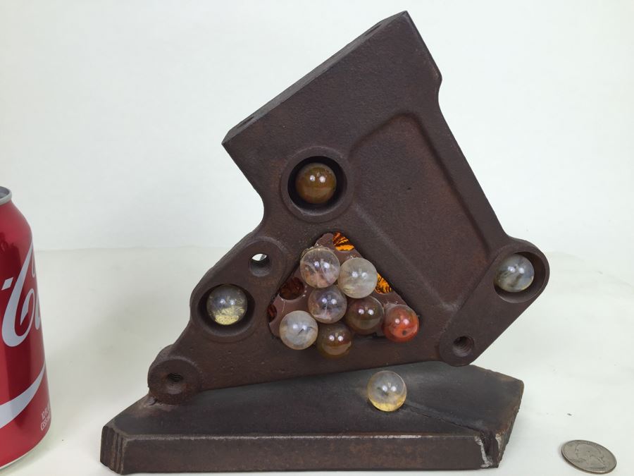 Custom Industrial Metal Sculpture With Marbles Back Light By Karen Dugan Hand Signed [Photo 5]