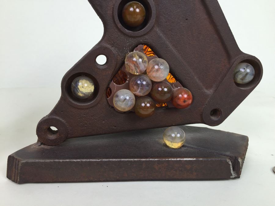 Custom Industrial Metal Sculpture With Marbles Back Light By Karen Dugan Hand Signed [Photo 4]
