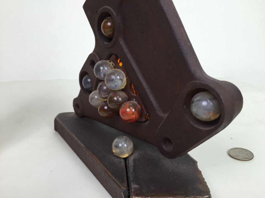Custom Industrial Metal Sculpture With Marbles Back Light By Karen Dugan Hand Signed [Photo 2]